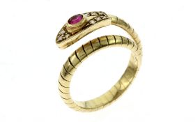 Ring 750/- Gelbgold mit Diamanten und Rubin 5.59g gr.52 - geschätzt 55/56