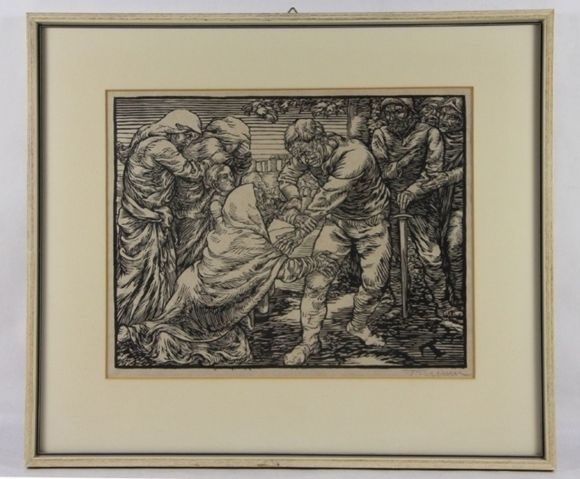 Trumm, Peter1888-1966, Holzschnitt, Coriolanus und seine Mutter, flankiert von weiteren Männ