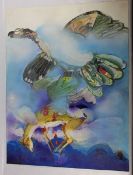 Unbekannter Künstler20. Jhd., großformatiges Aquarell, Darstellung eines großen Raubvogels