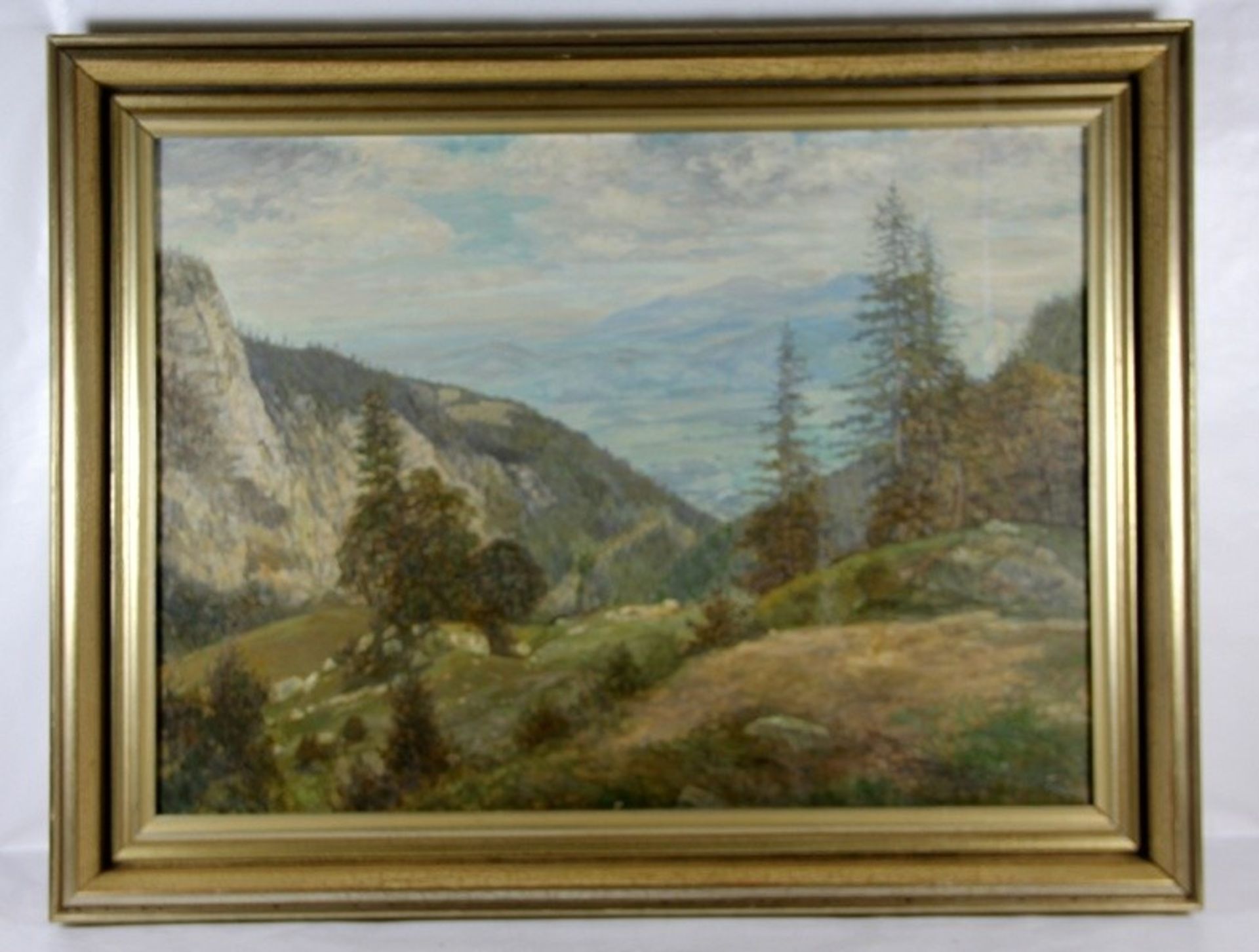Heumann, Arthur 1883- ca. 1955, großformatige Berglandschaft, baumbestandene Anhöhe, Blick über