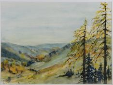 Weinhold, Kurt; zugeschr.1896-1965, Aquarell, Schwarzwaldlandschaft mit weitem Blick in ein T