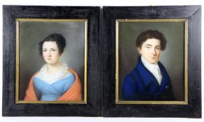 Paar Biedermeier-Portraitsum 1830, 2 Stk. Pastelle, Paar Biedermeier-Portraits, je Bruststüc