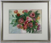 Nagel, Ilse20. Jhd., Aquarell, Rosenstrauß mit rosafarbenen Rosen, unter Passepartout, signi