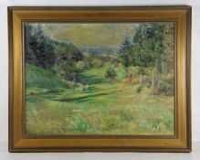 Heumann, Arthur1883- ca. 1955, sonnenbeschienene Wiese zwischen Bäumen, impressionistische F