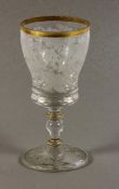 StielglasWeinglas, Schaft mit Nodus, Weinrankendekor, Goldrand, Gebr.sp., H. 14