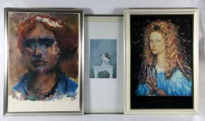 Konvolut Drucke3tlg., Konvolut Drucke, 1mal Druck Reiner Merz, Druck Portrait Eva-Christina v