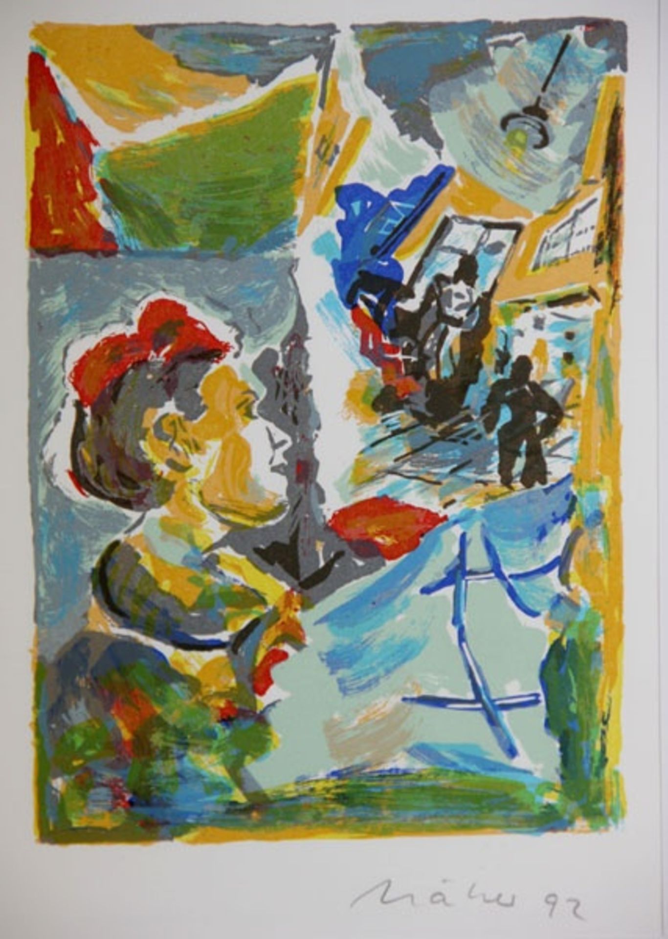 Näher, Max Peter1939-2017, farbiger Handdruck einer Originalgraphik v. Max-Peter Näher, Bü