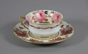 Davenport-Tasse mit UT19. Jhd., England, Davenport, Fayence, Tasse mit UT, Billingsley Rose-D