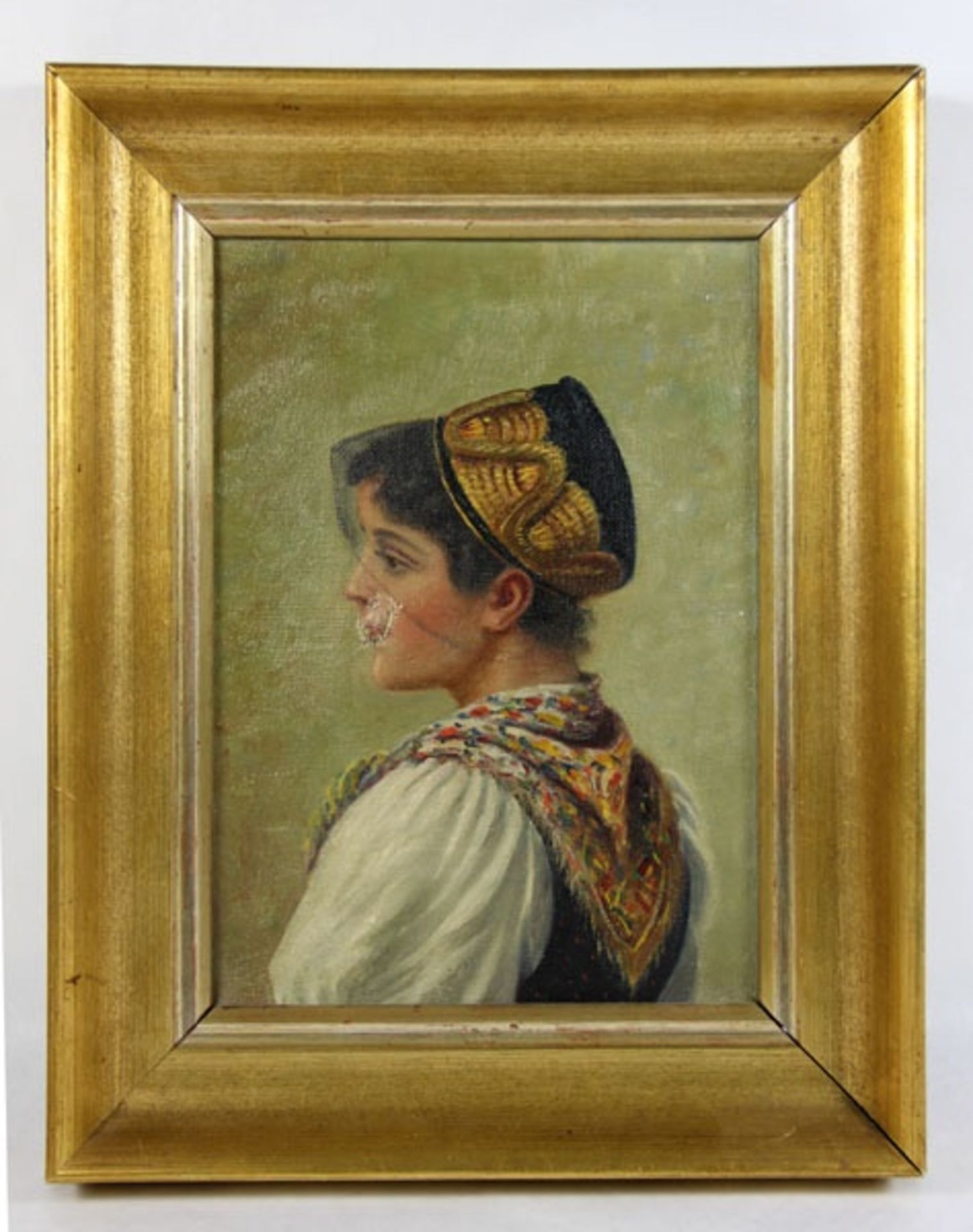 Hamel, Otto20. Jhd., Bildnis einer jungen Frau in Tracht, verso Stempel Otto Hamel Portrait-