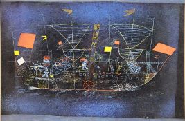 Kunstdruck Paul Klee20. Jhd., farbiger Kunstdruck mit dem Motiv Abenteuerschiff nach einem Aq