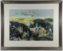 Damrow, Winfried1925-2000, Blick auf Quiberon Bretagne, Häuser in der franz. Landschaft, unt