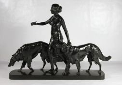 Bock, Arthur1875-1957, Bronze, Diana mit Hunden - Aufbruch zur Jagd, Bildnis der schreitenden