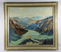 Weidner, Karl1903-ca. 1992, Berglandschaft mit Alpenpanorama, mittig Blick ins Tal, expressiv