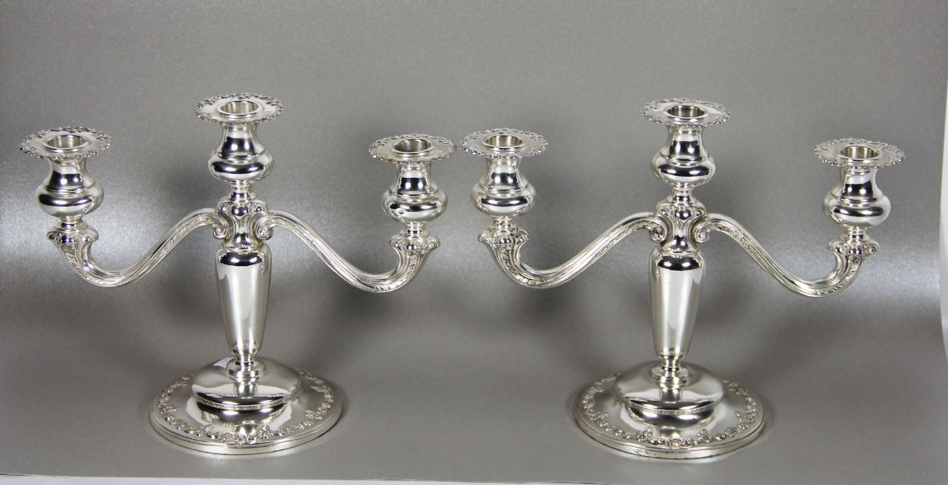 Paar Kerzenleuchter925er Sterling Silber, 2tlg., Paar 3 flimmige Kerzenleuchter, gemarkt Orig