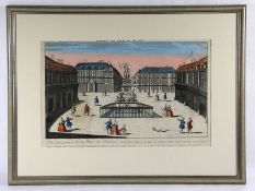 Stich Place des Victoiresum 1800, teilkolorierter Stich, Basset Paris, Vue perspective de la