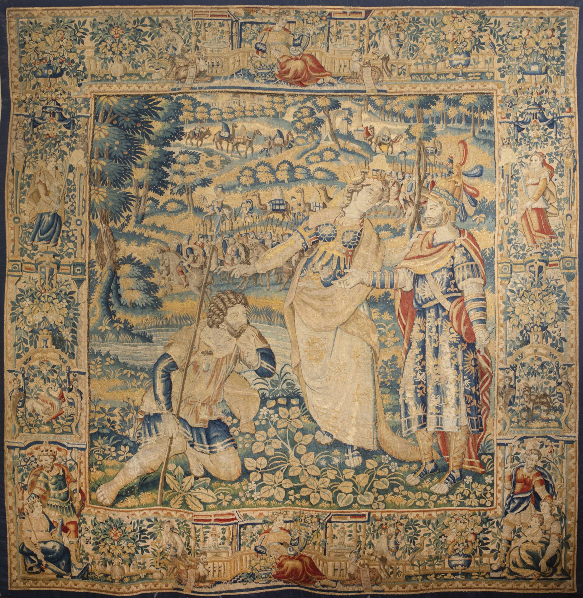 Rare tapisserie représentant « la reine Thomiris recevant le messager de Cyrus » épisode de la tentu