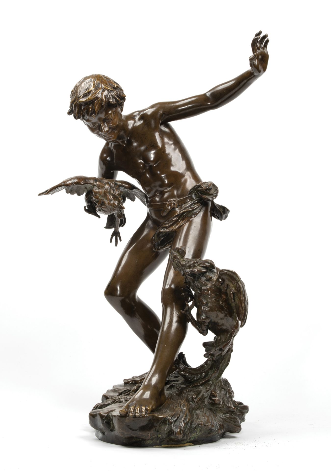 Paul Romain CHEVRE (1867-1914).Combat de coqs.Epreuve en bronze à patine médaille, signée.