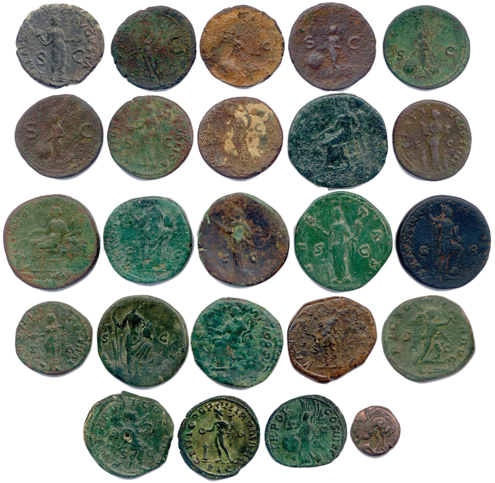EMPIRE ROMAINLot de VINGT-QUATRE monnaies romaines en bronze (Sesterces, Dupondii et as) : Claude, - Image 2 of 2