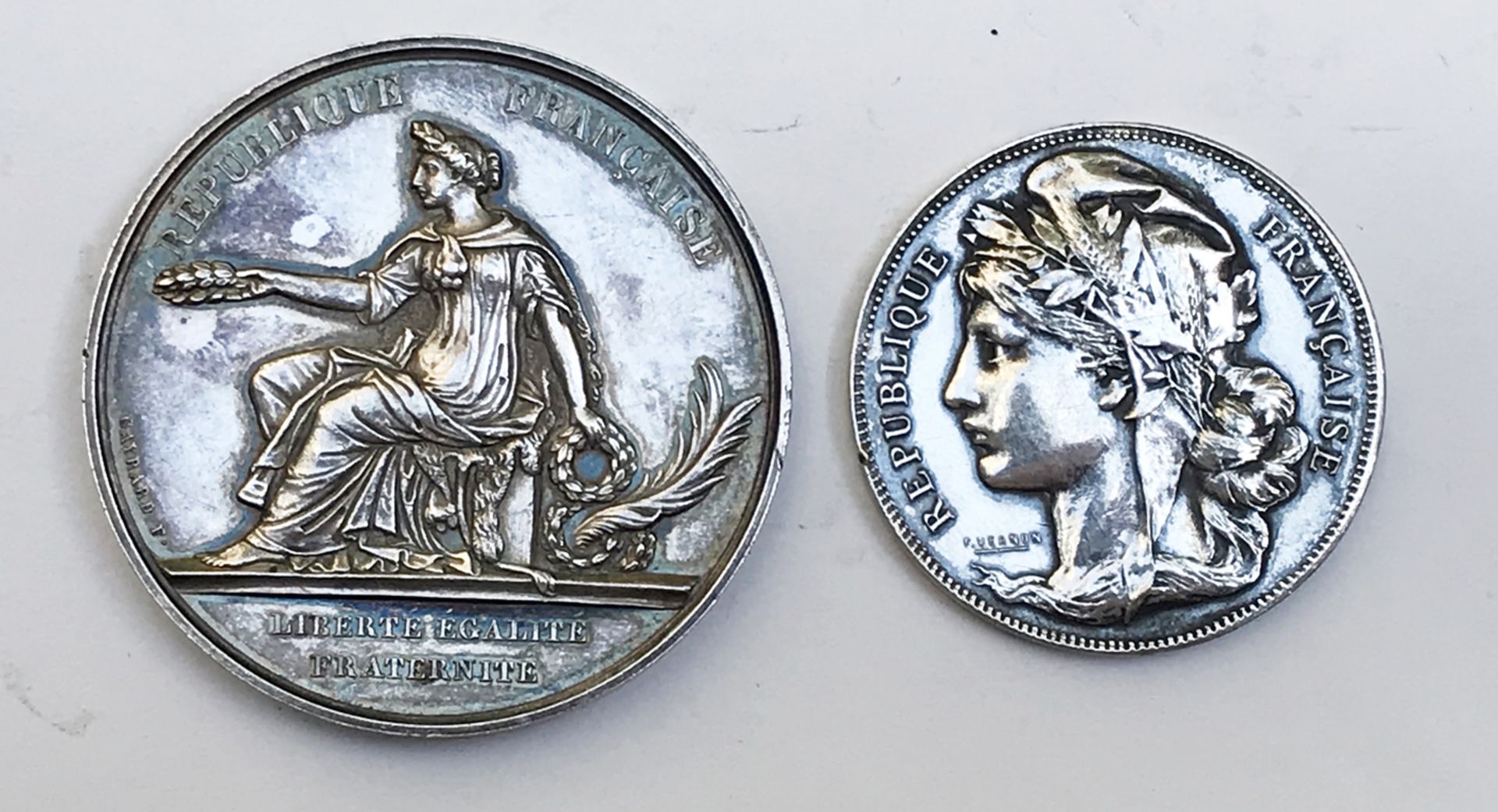 Lot de DEUX médailles en argent : Ministère de l’Agriculture et du Commerce. Par F. Cayrard. 1849.