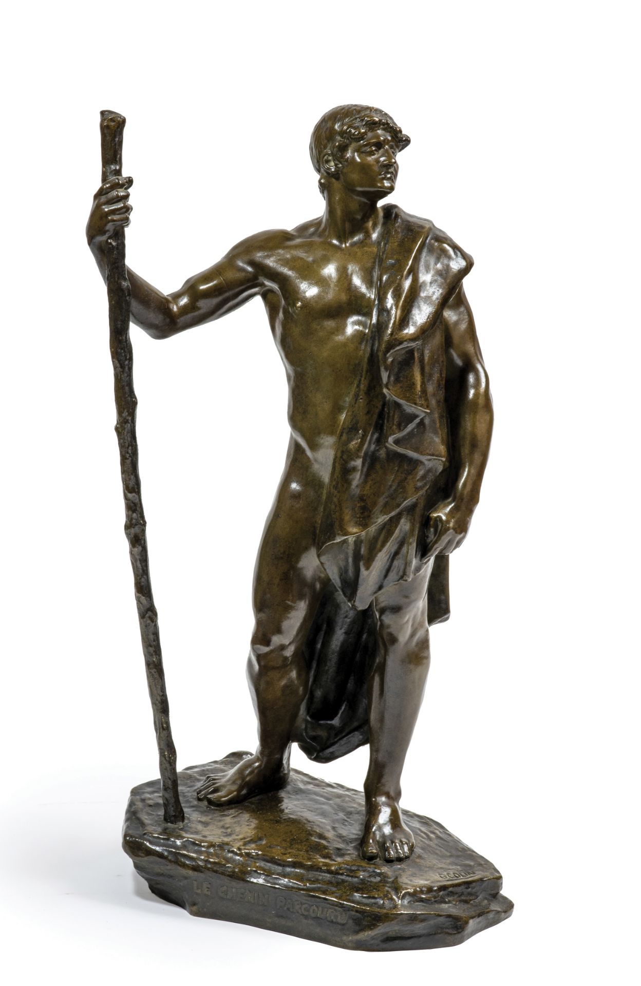 Georges COLIN (1876-1917).Le chemin parcouru.Epreuve en bronze à patine médaille. Titrée et signée