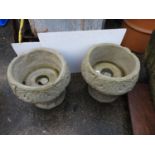 Pair of Pedestal Concrete Garden Planters