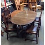 Oak Gate Leg Table and 5x Barley Twist Chairs (One of which is a Carver)