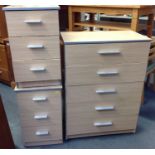 Three Drawer Modern Chest of Drawers and Matching Pair of Bedsides