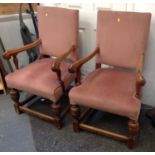 Pair of Oak Upholstered Carver Chairs