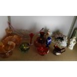 Various China Ornaments and Quantity of Coloured Glass