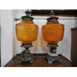Pair of Large Metal and Glass Lamps