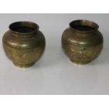 2x Brass Pots with Character Mark to Base