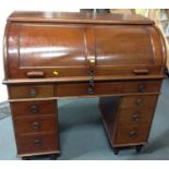 Good Quality Edwardian Mahogany Cylinder Desk with Fitted Interior