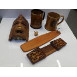 Treen and 2x Tankards