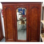 Good Quality Victorian Mahogany Triple Wardrobe with Mirrored Door and Fitted Interior