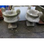 Pair of Pedestal Concrete Garden Planters