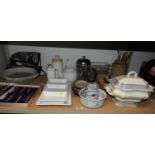 Shelf of Kitchen Items - Tureen, Studio Pottery etc