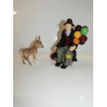 Royal Doulton Balloon Man Clown - Crack to Foot and Balloons Missing and Beswick Donkey