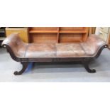 Wood Framed Leather Upholstered Chaise Lounge