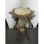Pierced Metal and Marble Two Tier Plant Stand