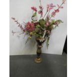 Brass Vase and Contents - Artificial Flowers