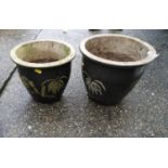 2x Decorative Glazed Garden Planters