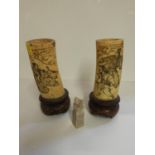 Pair of Carved Chinese Bone Ornaments and Carved Soapstone Figure