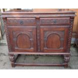 Carved Oak Cupboard - 106cm Wide x 46x Deep x 98cm High