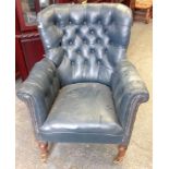 Leather Button Back Studded Armchair on Caster Feet