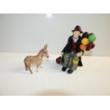 Royal Doulton Balloon Man Clown - Crack to Foot and Balloons Missing and Beswick Donkey