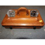 Mahogany Desk Stand with Inkwells and Drawer