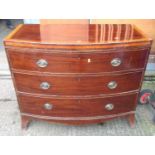 Victorian Bow Front Mahogany Chest of Three Drawers - 106cm Wide x 50cm Deep x 87cm High