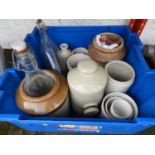 Plastic Crate and Contents - Stoneware Pots etc