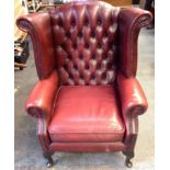 Leather Button Back Wing Armchair