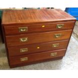 Campaign Style Chest of Four Drawers with Recessed Brass Handles